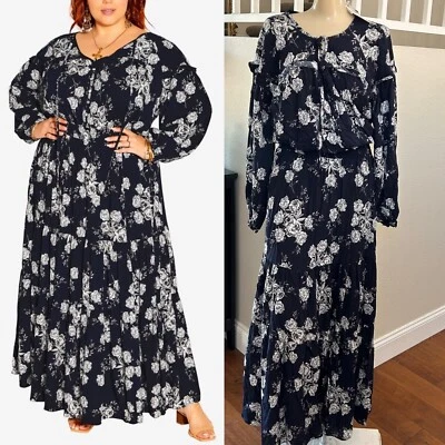 City Chic Devine Rose Maxi Dress Flowy Floral Ruffles Plus Size 20 NEW W TAGS - Image 1 of 4