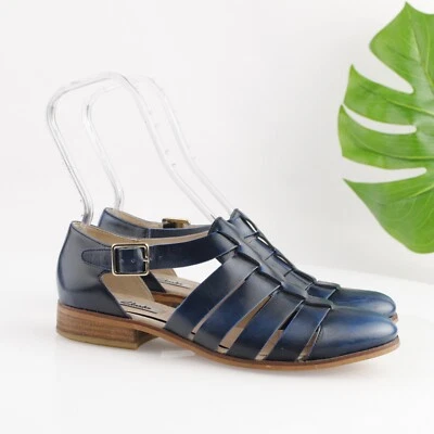 Clarks Womens Hotel Bustle Sandal Size 9.5 Navy Blue Leather Fisherman Shoe Flat - Image 1 of 4