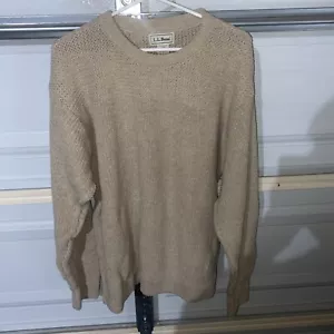 Vintage LL Bean Beige Color Size Large Chunky Knit Sweater Cotton Made in USA - Picture 1 of 8