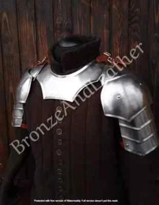 Medieval pair of pauldrons Set with gorget steel larp armor Cosplay Costume - Imagen 1 de 4