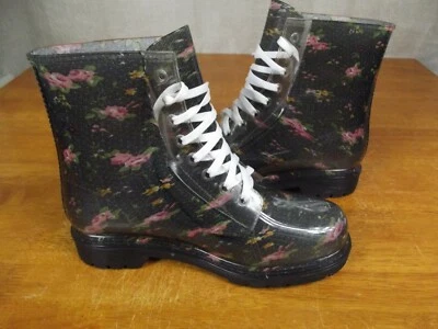 Botas de combate Bongo Camerún para mujer talla 8 vinilo con cordones de goma zapatos con estampado floral Foto 1 de 4