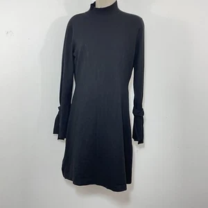 KAREN MILLEN BLACK MOCK NECK SWEATER KNIT DRESS TIE SLEEVES SIZE LARGE STRETCH - Picture 1 of 12