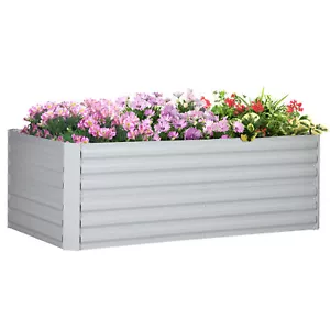 Outsunny Galvanised Steel Outdoor Raised Bed w/ Reinforced Rods, Light Grey - Picture 1 of 12