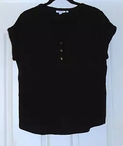Chico's HENLEY CAP SLEEVE TEE Size 2 Large 12 14 Black V Cotton SS Top NWT $50 - Picture 1 of 9