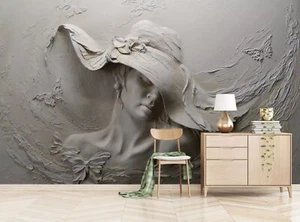 Carta da parati 3D bella donna goffrata grigia pittura murale fotomurale ades... - Foto 1 di 8