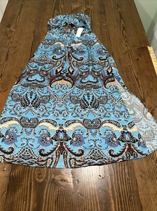 NWT Topshop Petite Women’s Size 0 Paisley Cut Out Halter Maxi Dress Blue Multi - Picture 1 of 12