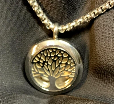 Colar difusor Tree Of Life pingente medalhão 24" caixa corrente aço inoxidável - Imagem 1 de 4