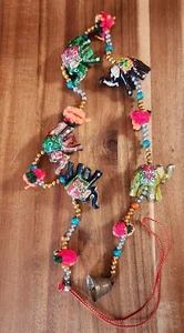 Vintage Handmade Lucky Elephant Necklace Colorful Beaded Hand Painted - Picture 1 of 16