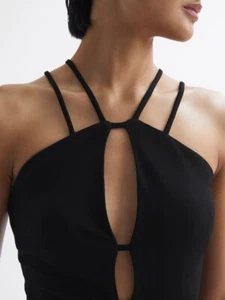 REISS Raquel Strappy Cut-Out Top Blouse in Black - Picture 1 of 7