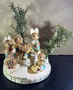 Pendelflosse Hasen Steinzeug - Bandständer mit 6 Figuren - handbemalter Ständer - Bild 1 von 22