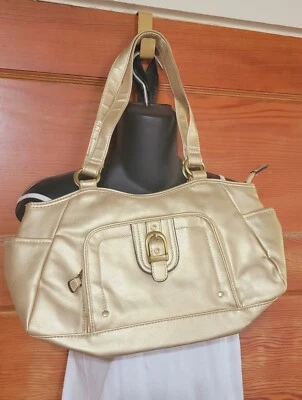 Bolso de Mano Cartera Vintage Dorado Metálico Brillante, Retro 12" x 8", 4 Compartimentos Foto 1 de 4