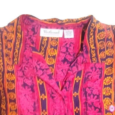 Vintage 90s Westbound Womens XL Button-Up Shirt Bright Pink Orange Rayon Stripe - Image 1 of 4
