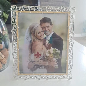 New Lawrence Frames Ornate Silver Enamel Heart Rhinestone 8X10 Picture Frame - Picture 1 of 11