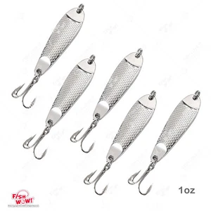 5 Stück Fische WOW! 1 Unze Casting Jigs gehämmerte Löffel Silber Drillinge Haken - Bild 1 von 8