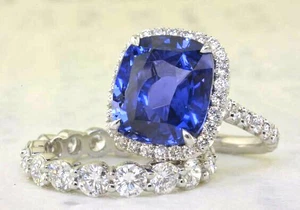 Anillo de compromiso nupcial de oro de 14K con diamantes creados en laborator... - Imagen 1 de 3
