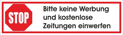 INDIGOS UG 5 Aufkleber STOP Bitte keine Werbung und kostenlose Zeitungen einwerfen 2x7 A10