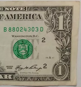 2006 One 1 Dollar Bill Note High Serial # B 88024303 D New York Circulated - Picture 1 of 5