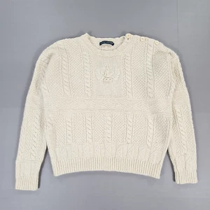 Ralph Lauren Womens Jumper Off White Medium Anchor Aran-Knit Linen Cashmere - Picture 1 of 8