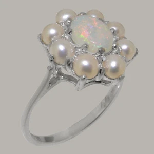 925 Sterlingsilber natürlicher Opal & volle Perle Damen Cluster Ring-Größen J bis Z - Bild 1 von 4