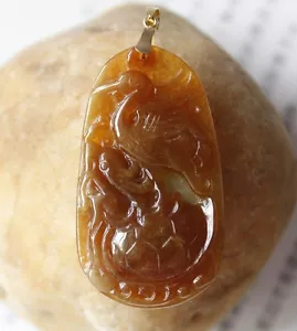 Certified Natural Type A Untreated Icy Yellow Red Jadeite JADE Animals Pendant - Picture 1 of 12