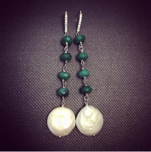 bijoux orecchini a monachella pendenti in argento con perle pietre dure zirconi  - Foto 1 di 1