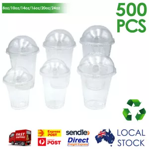 500 x Clear Cold Drink Cup w/ Dome Lid Iced Coffee Smoothies Milk Shake - Picture 1 of 7