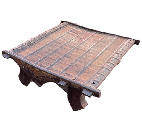 Vintage Indian Asian Bullock Cart Coffee Table Wooden with Metal Accents ANTIQUE Cover