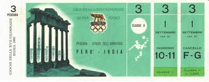 1960 Rom Olympischer Fußball Fußball volles unbenutztes Ticket - Peru gegen Indien - Bild 1 von 1