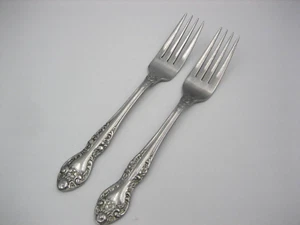 Tenedor de cena Delco de acero inoxidable de palisandro 7 1/4" flores descontinuadas pergaminos dos (2) - Imagen 1 de 4