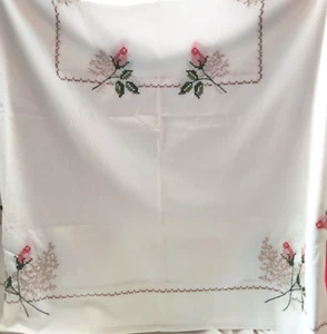 Hand Cross Stitched Table Clost Rose Pattern 86" x 56" - Picture 1 of 1