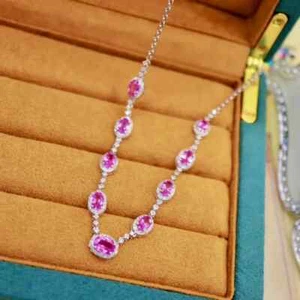 6 Ct Oval Simulated Pink Sapphire Pretty Choker Necklace 14k White Gold Plated - Picture 1 of 5