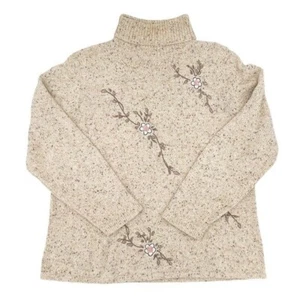 Vintage TanJay Acrylic Knit Turtleneck Sweater Floral Embroidered Size Medium - Bild 1 von 11