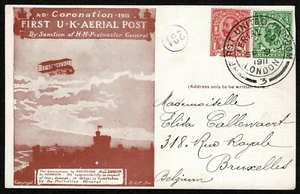 1911 Windsor First Aerial Post to BRUSSELS BELGIUM D.H.Evans Advert First Day - Picture 1 of 2