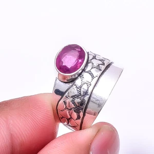 Glass Field Ruby - Simulated Designer Handmade 925 Sterling Silver Ring s.7 Su58 - Picture 1 of 3