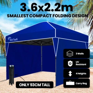 RED TRACK 3.6x2.2m Ultra Compact Folding Gazebo Outdoor Marquee w/ Walls Blue - Picture 1 of 9