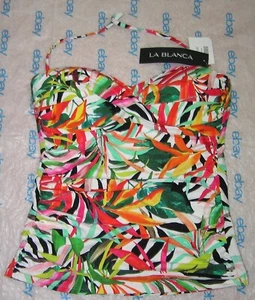 NUOVO CON ETICHETTE LA BLANCA COSTUME DA BAGNO IMBOTTITO TOP TANKINI SERBATOIO LYCRA TAGLIA 6 - Foto 1 di 4