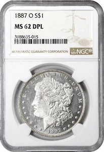 1887 O NGC MS-62 DPL Morgan Silver Dollar Black & White Free Shipping - Picture 1 of 5