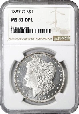 1887 O NGC MS-62 DPL Morgan Silver Dollar Black & White Free Shipping - Image 1 of 4