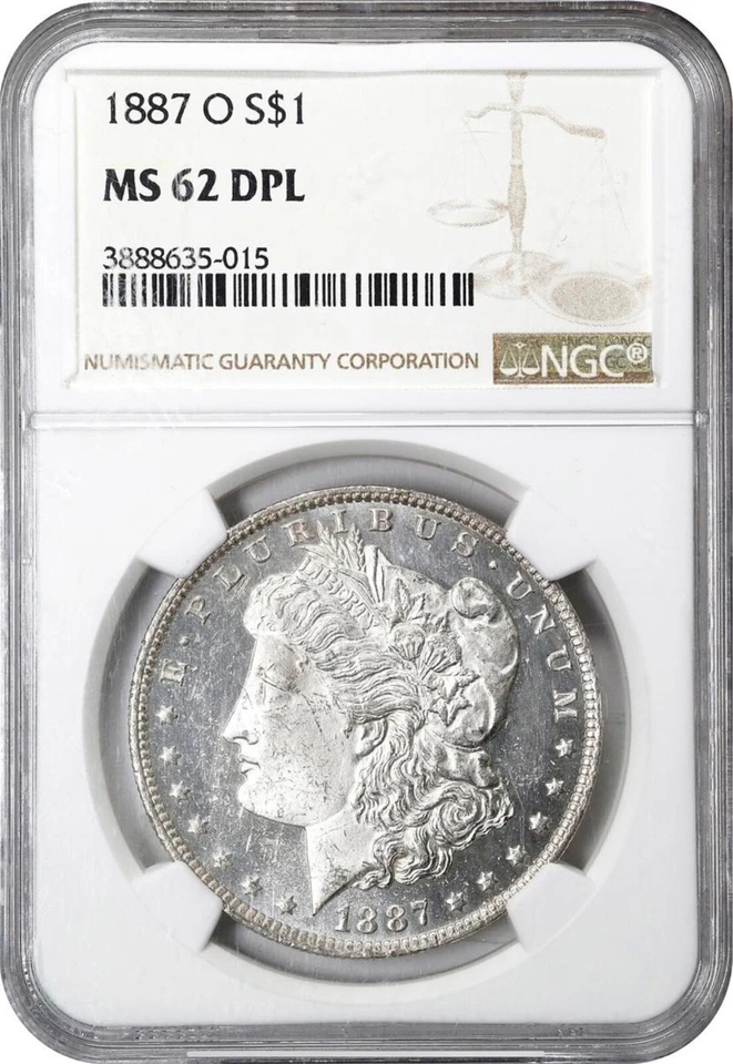 1887 O NGC MS-62 DPL Morgan Silver Dollar Black & White Free Shipping - Image 1 of 4