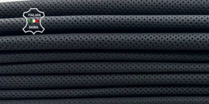BLACK MATTE PINHOLES PERFORATED PRINT Lambskin Leather 2 skins 14sqf 0.6mm C5225 - Picture 1 of 7