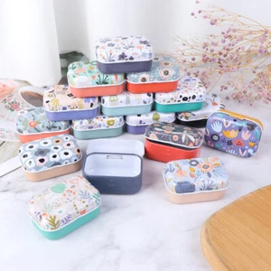 Mini Flower Tin Trinket Coin Box Jewelry Storage Case Tinplate Small FloralN`yk - Picture 1 of 11