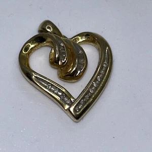 SUN 925 Sterling Silver Gold Plated Heart Pendant .75” Length - Picture 1 of 6