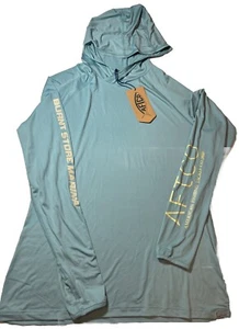 NWT AFTCO Mens Medium Samurai Long Sleeve Hoodie Shirt UPF50 Burnt Storm Marina - Picture 1 of 12