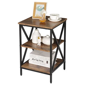 3-Tier End Table Square Wood Sofa Side Table X-Design w/Storage Shelves 3 Color - Picture 1 of 28