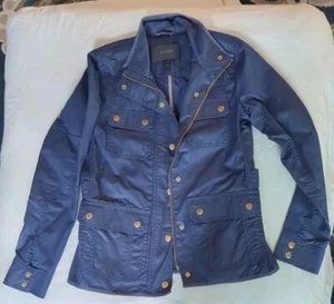 J. Crew Women's Waxed Cotton Navy Blue Gold Downtown Field Jacket Size XXS - Picture 1 of 8