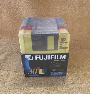30 Sealed New FujiFilm 3-1/2 Inch Floppy Color Disks 2HD - Photo 1/4