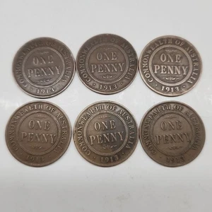 6x1913 Penny Coin - Australian King George V. Circulated Predecimal - Picture 1 of 2