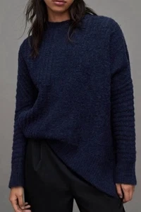New $279 AllSaints Selena Asymmetrical Sweater Alpaca Wool Pullover size M, Navy - Picture 1 of 17