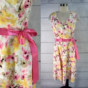 Ann Taylor Factory 10 Leinenmischung Blumen Faux Wickelkleid Band Bindegürtel Damen - Bild 1 von 3