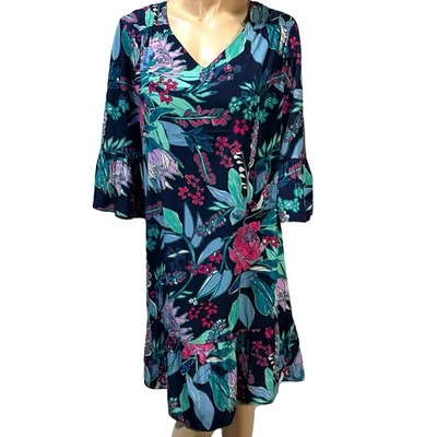 Chico's 3 цветочный платье женщин размер XL оборки Bell рукав колена длины новый с Ярлыками - Изображение 1 из 4